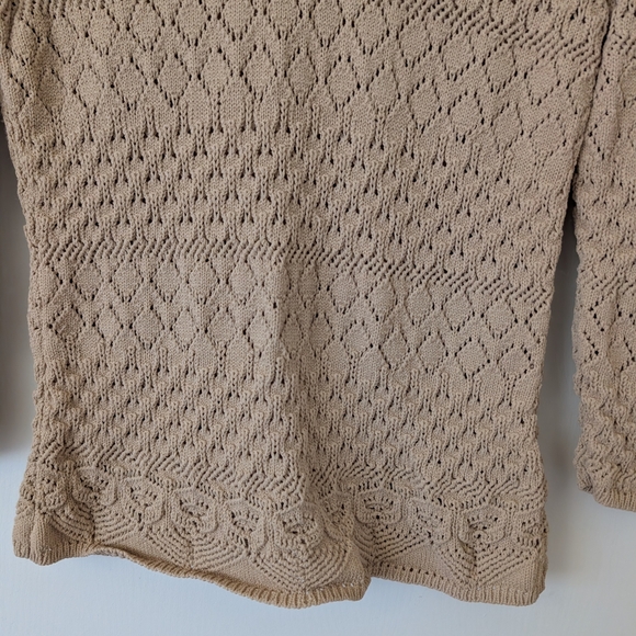 Vintage Jones New York Womens Petite Small Beige Sweater Crochet Cottage Boho - Picture 2 of 6